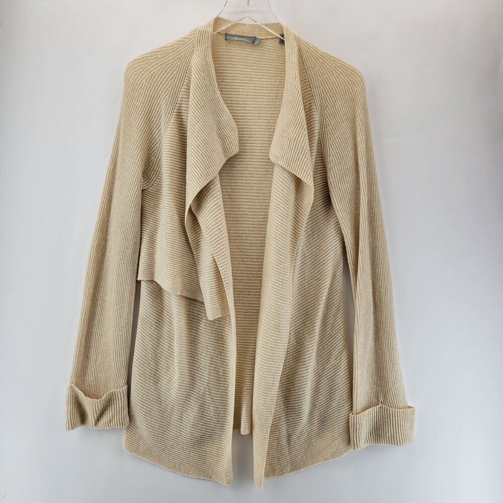 Vince‎ Long Cardigan Sweater Womens XS Wool Cashmere Open Front Beige Neutrals